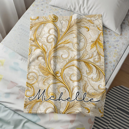 Golden Floral Design With A Custom Name Blankets - Walk Greener