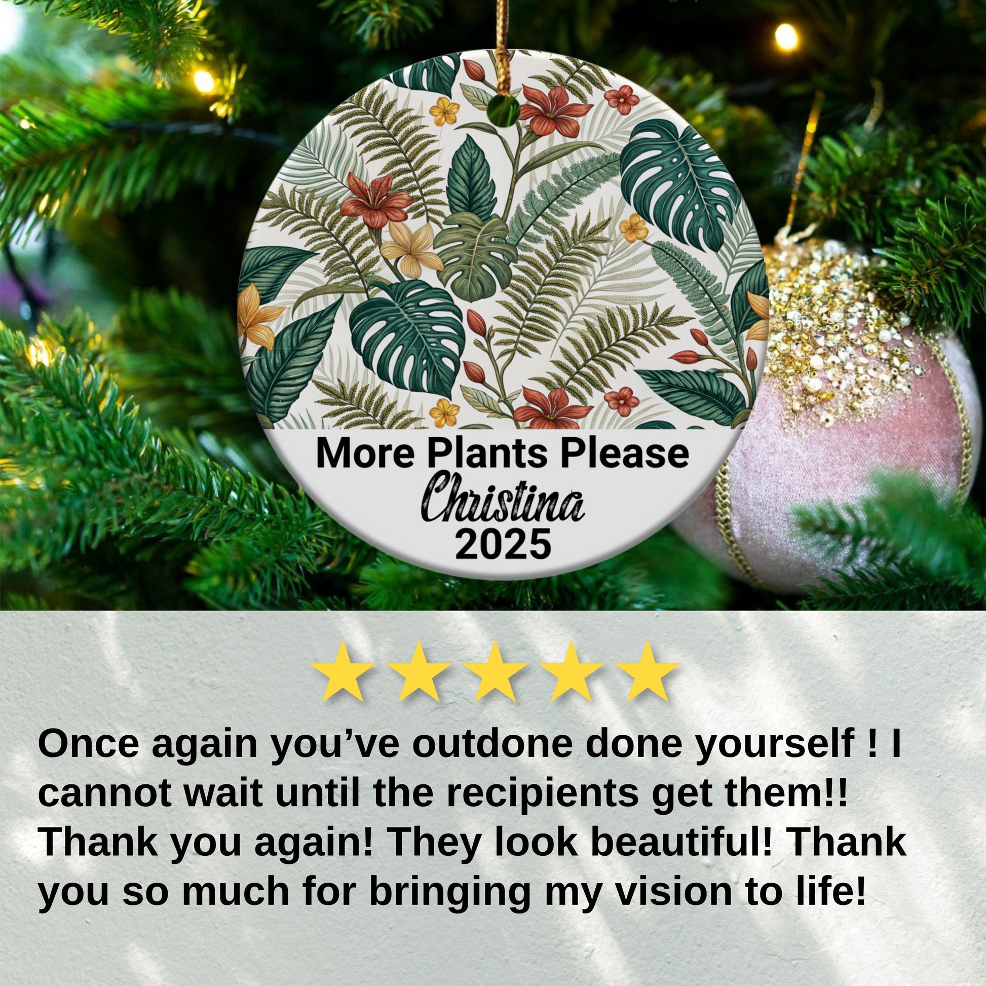 More Plants Please Personalized Christmas Ornament product type
