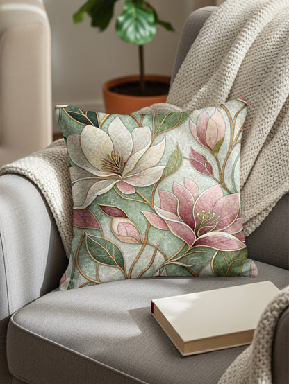 Floral Pattern Delicate Magnolia Blossoms Home Decor Throw Pillows - Walk Greener