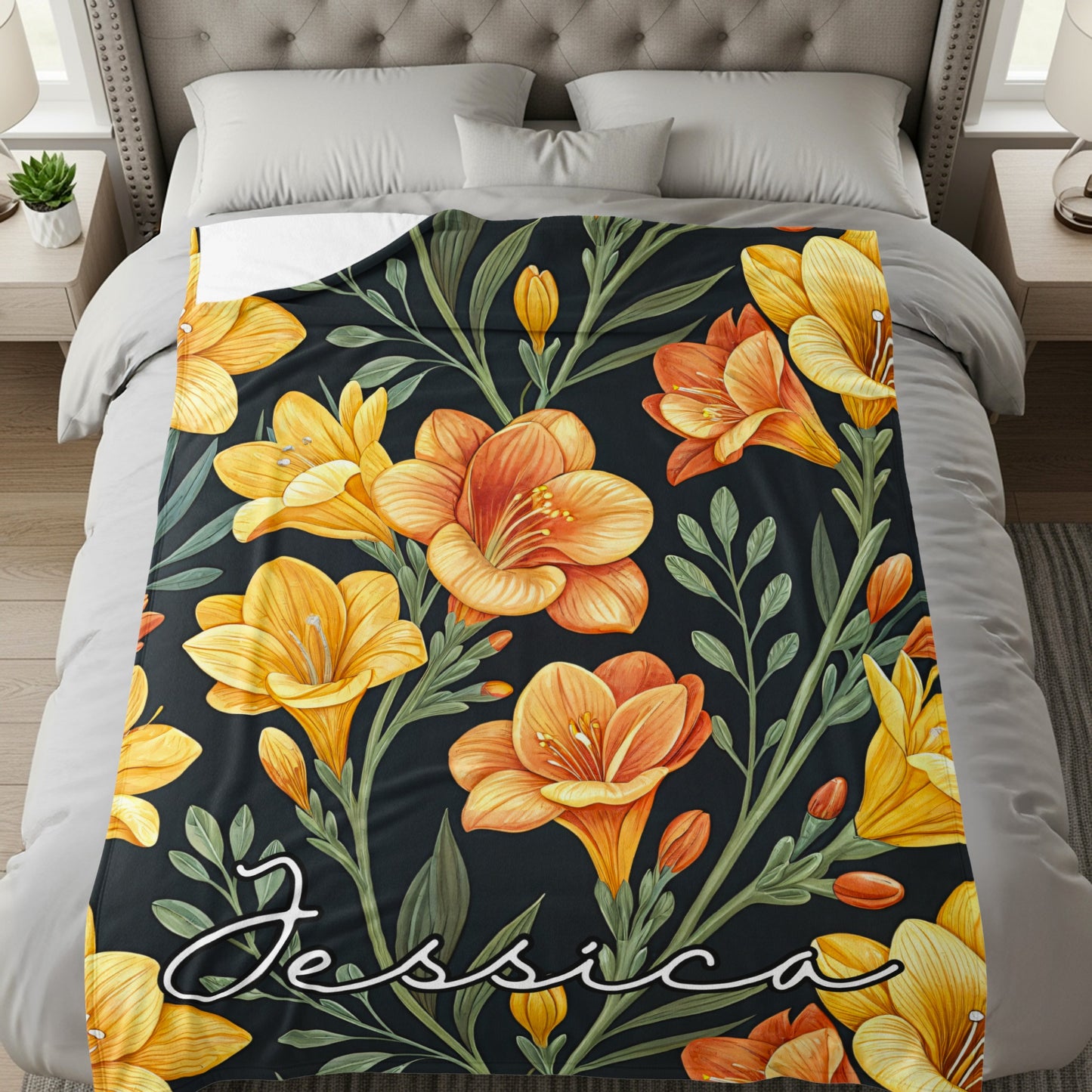 Floral Design with Custom Name on Dark Background - Walk Greener