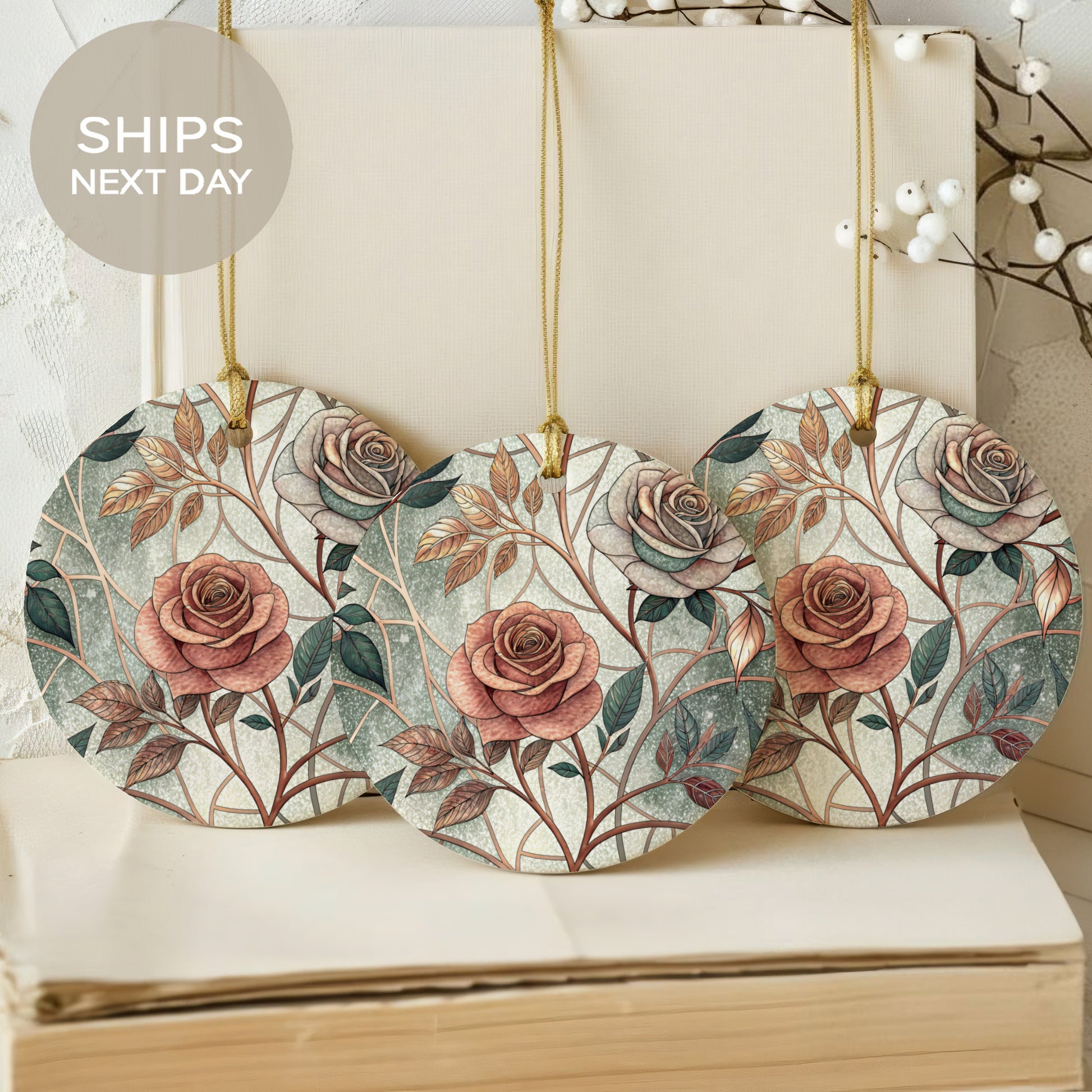 Elegant Floral Design Decorative Round Ornament