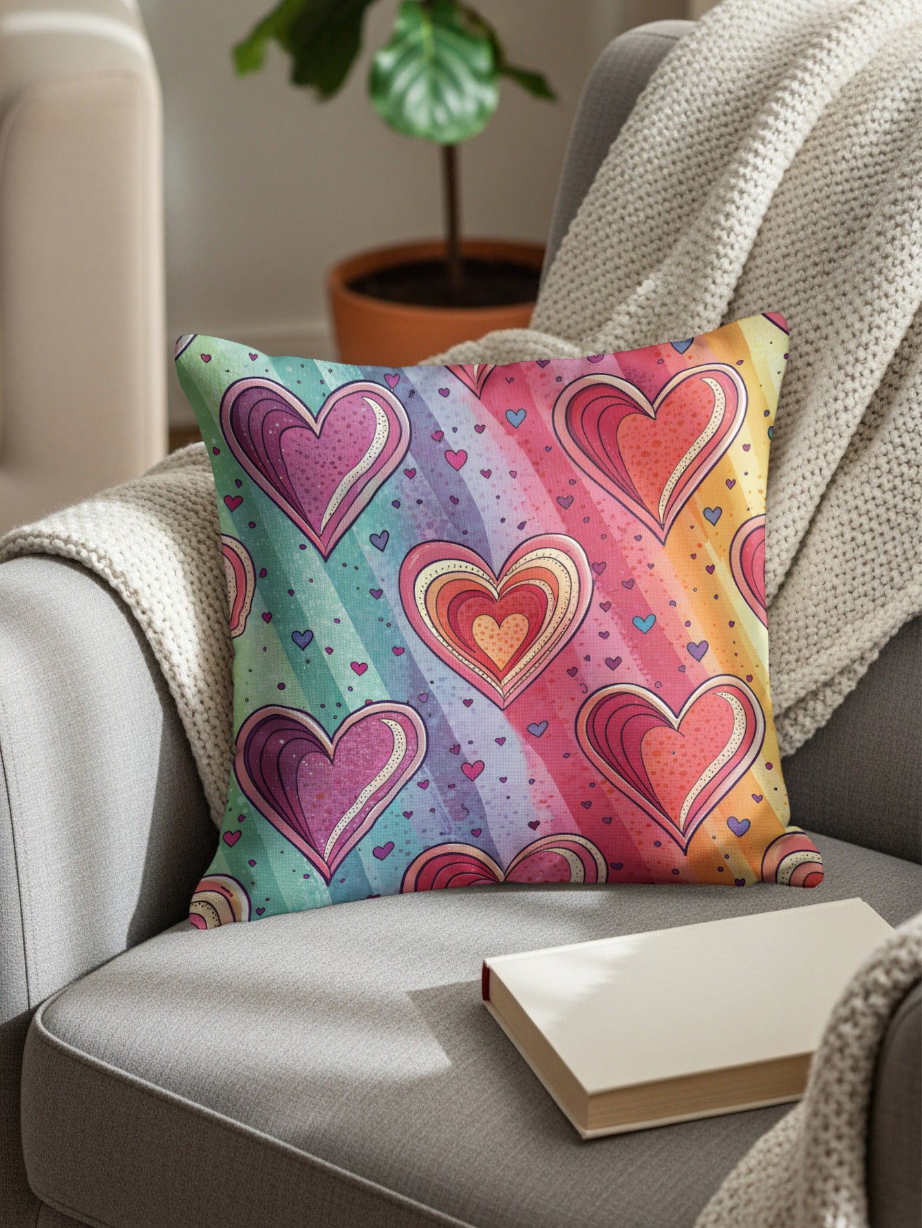 Colorful Heart Pattern Throw Pillow Home Decor