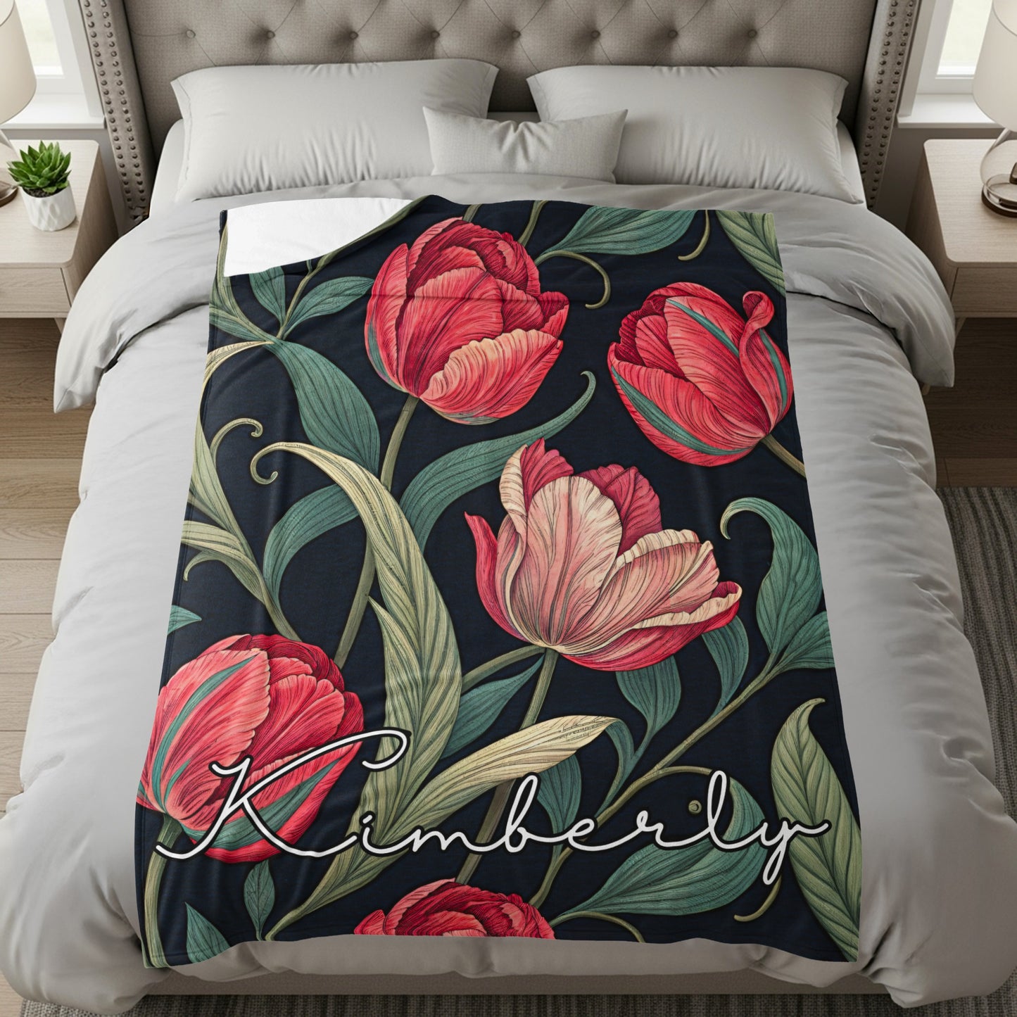 Customized Floral Pattern Kimberly Throw Blanket
