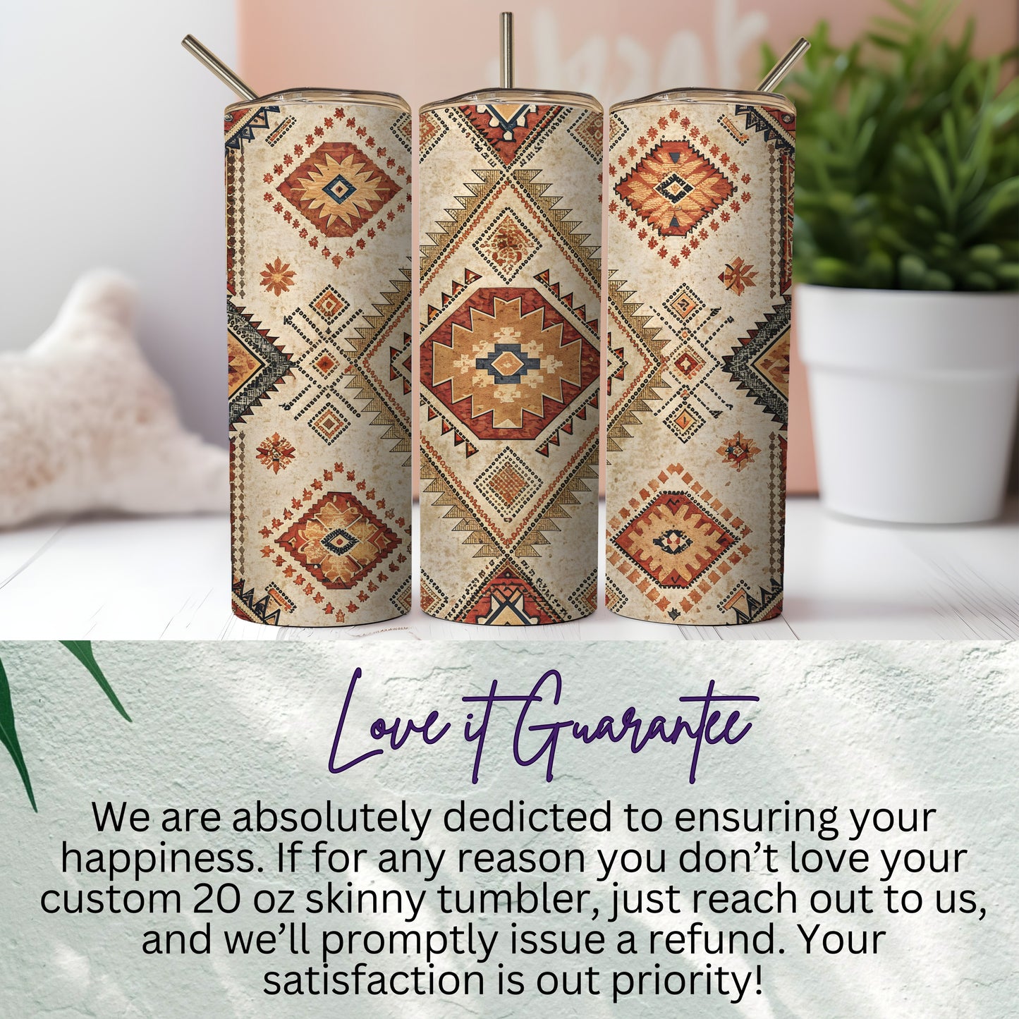 Custom 20 Oz Skinny Tumbler with Aztec Pattern Tumbler