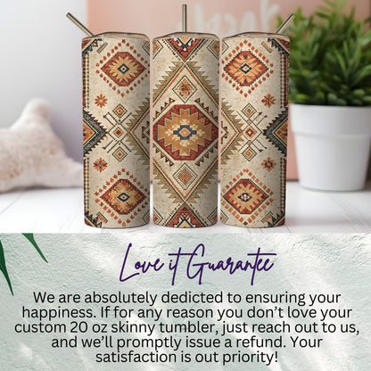Custom 20 Oz Skinny Tumbler with Aztec Pattern Tumbler