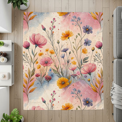 Watercolor Meadow Flowers on Light Background Velveteen Plush Blankets - Walk Greener