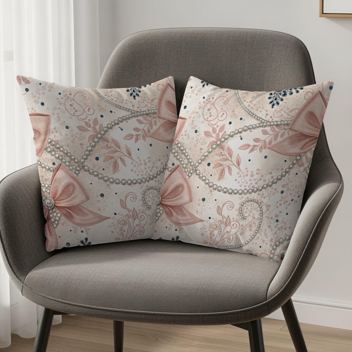 Bows With Pearls Creamy Background Print Pattern Pillows & Pillow Cases - Walk Greener