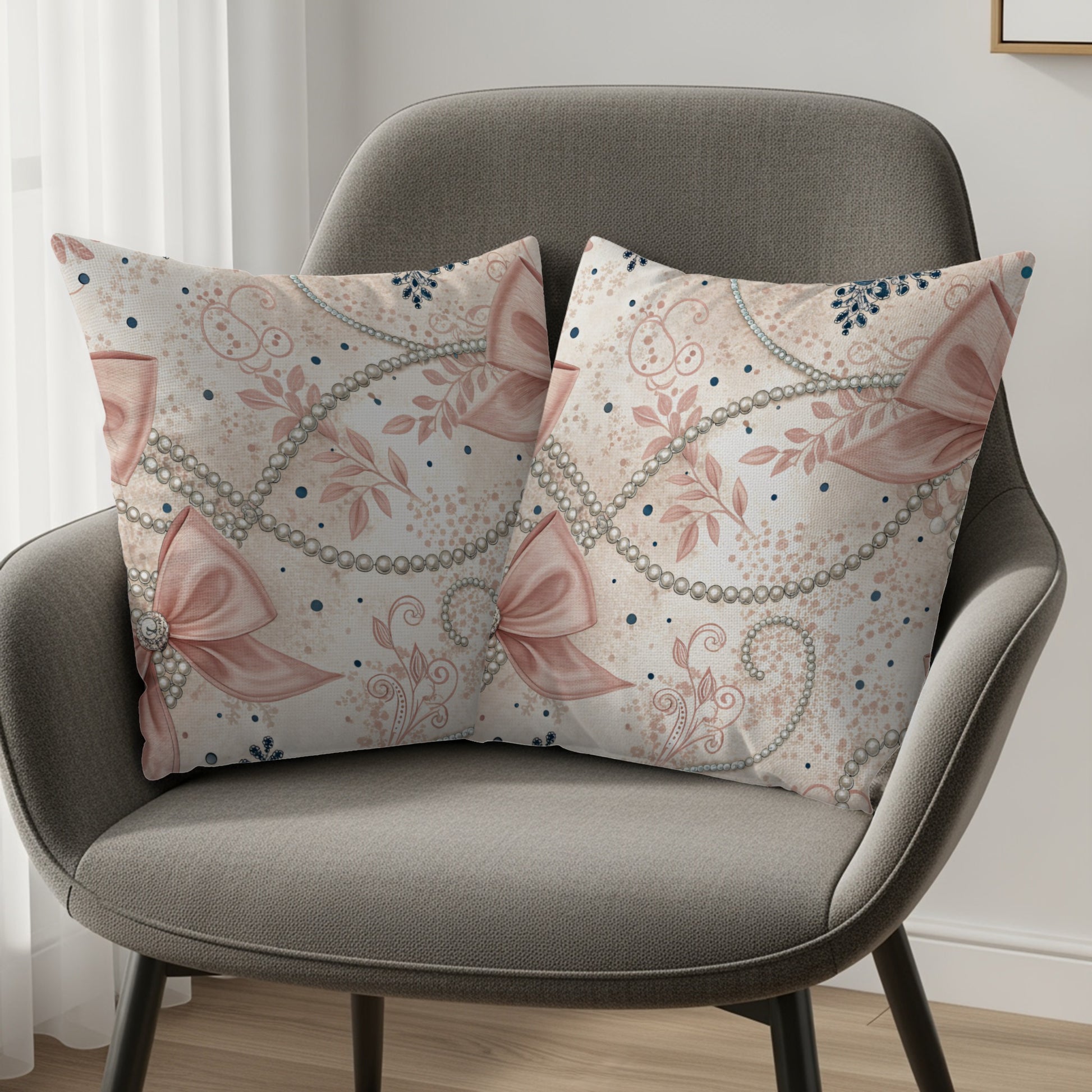 Bows With Pearls Creamy Background Print Pattern Pillows & Pillow Cases - Walk Greener