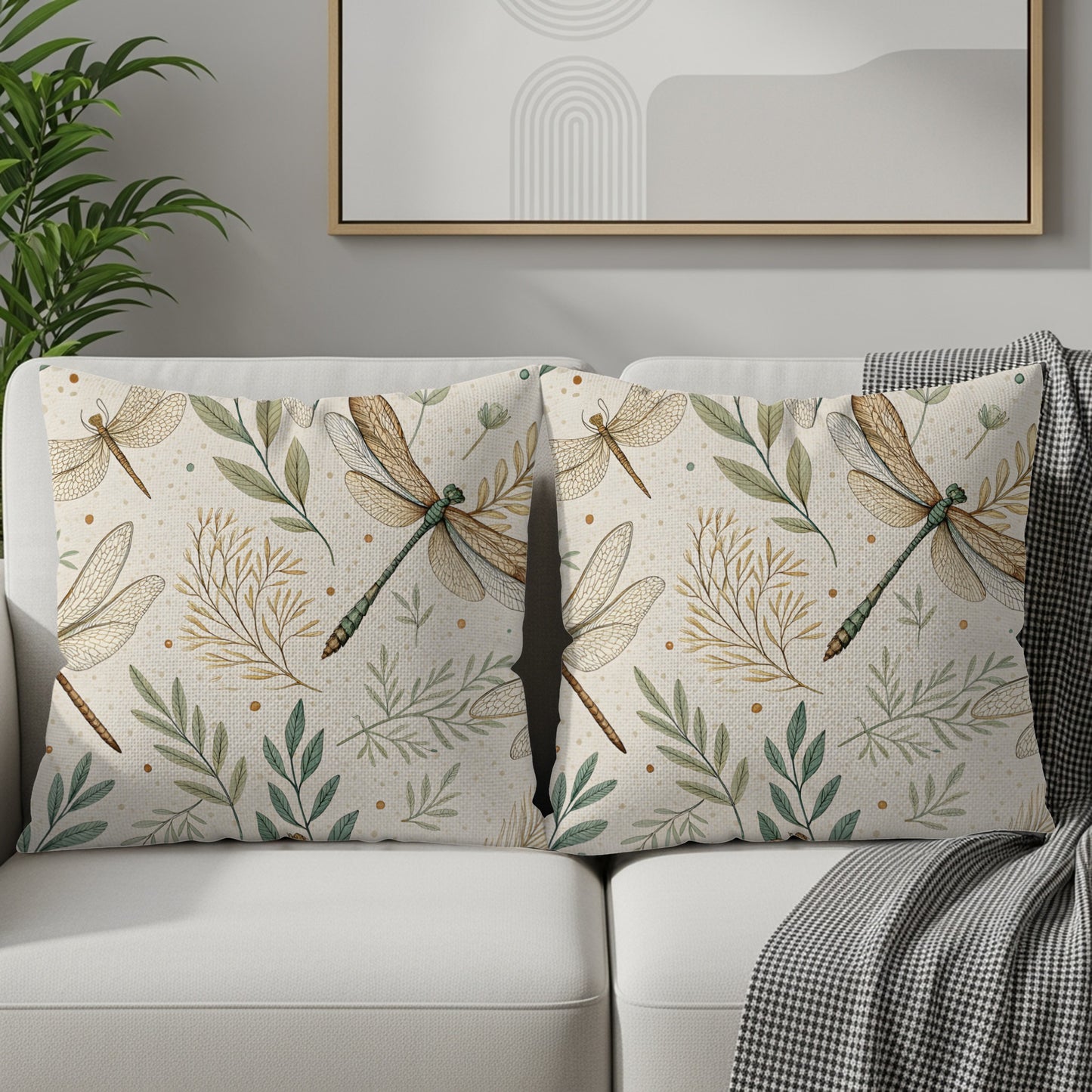 Elegant Dragonfly and Leaves Decorative Pillow Set