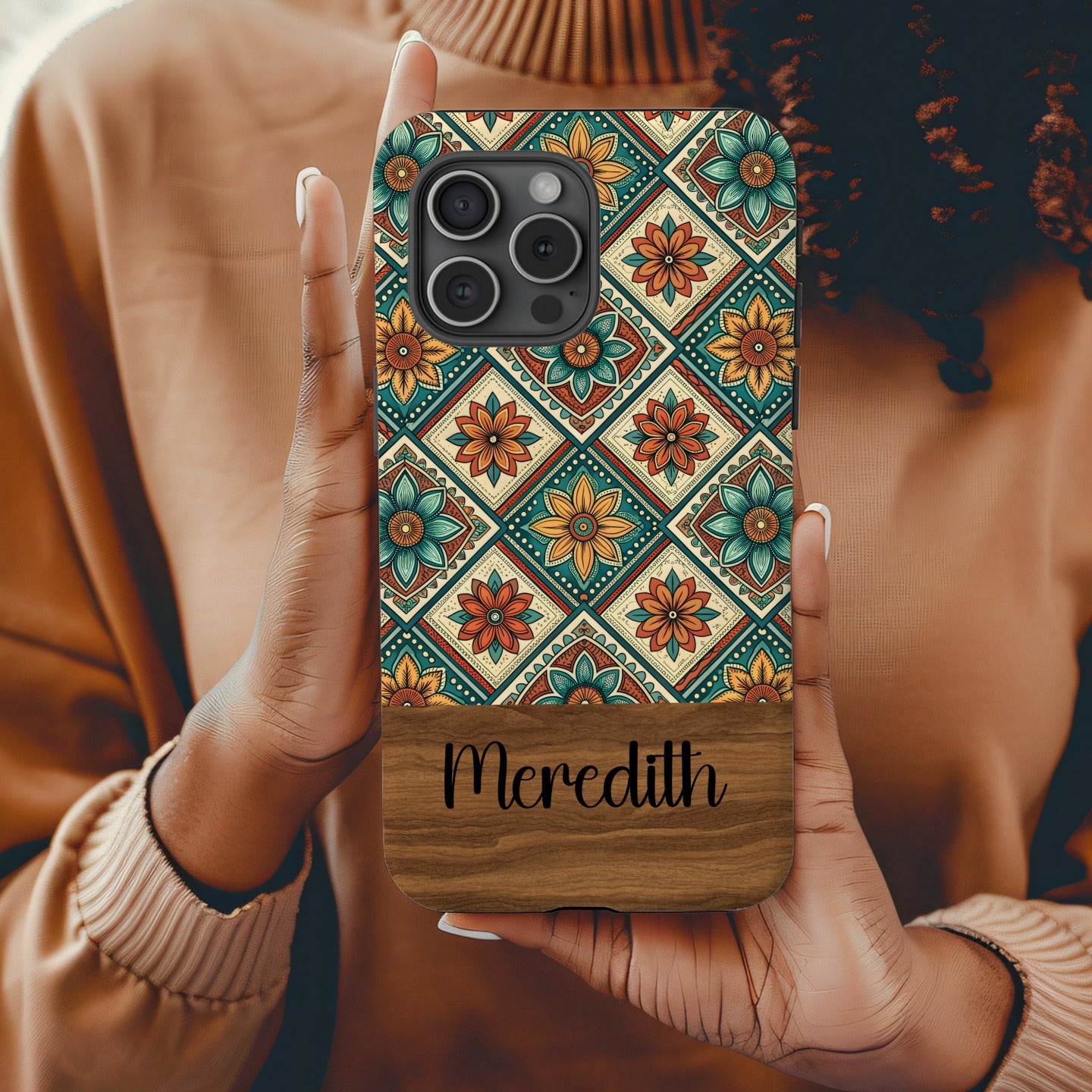 Floral Diamond Pattern for Custom Name Phone Case - Walk Greener