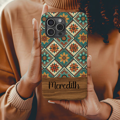 Floral Diamond Pattern for Custom Name Phone Case - Walk Greener
