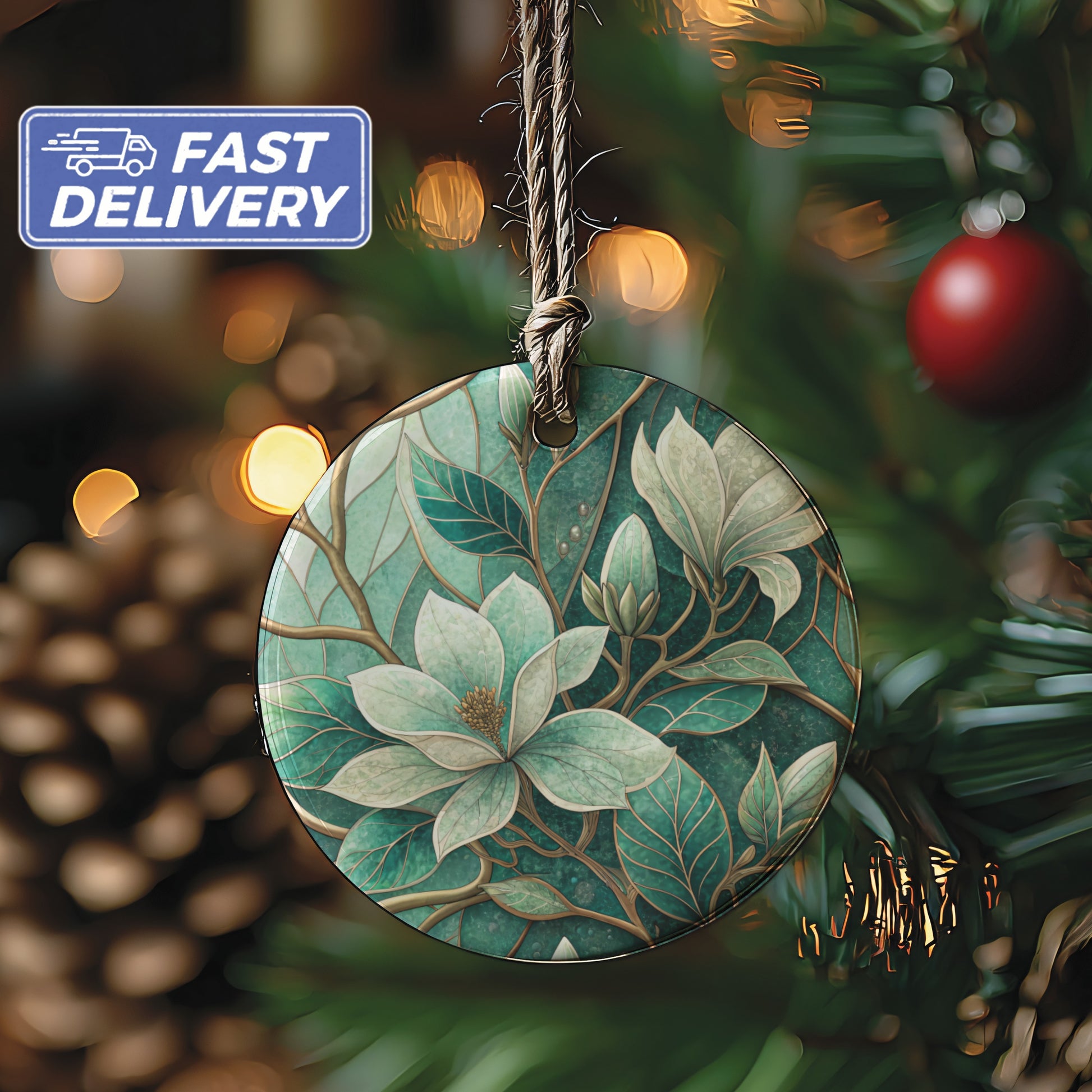 Floral Magnolia Themed Christmas Tree Hanging Decor