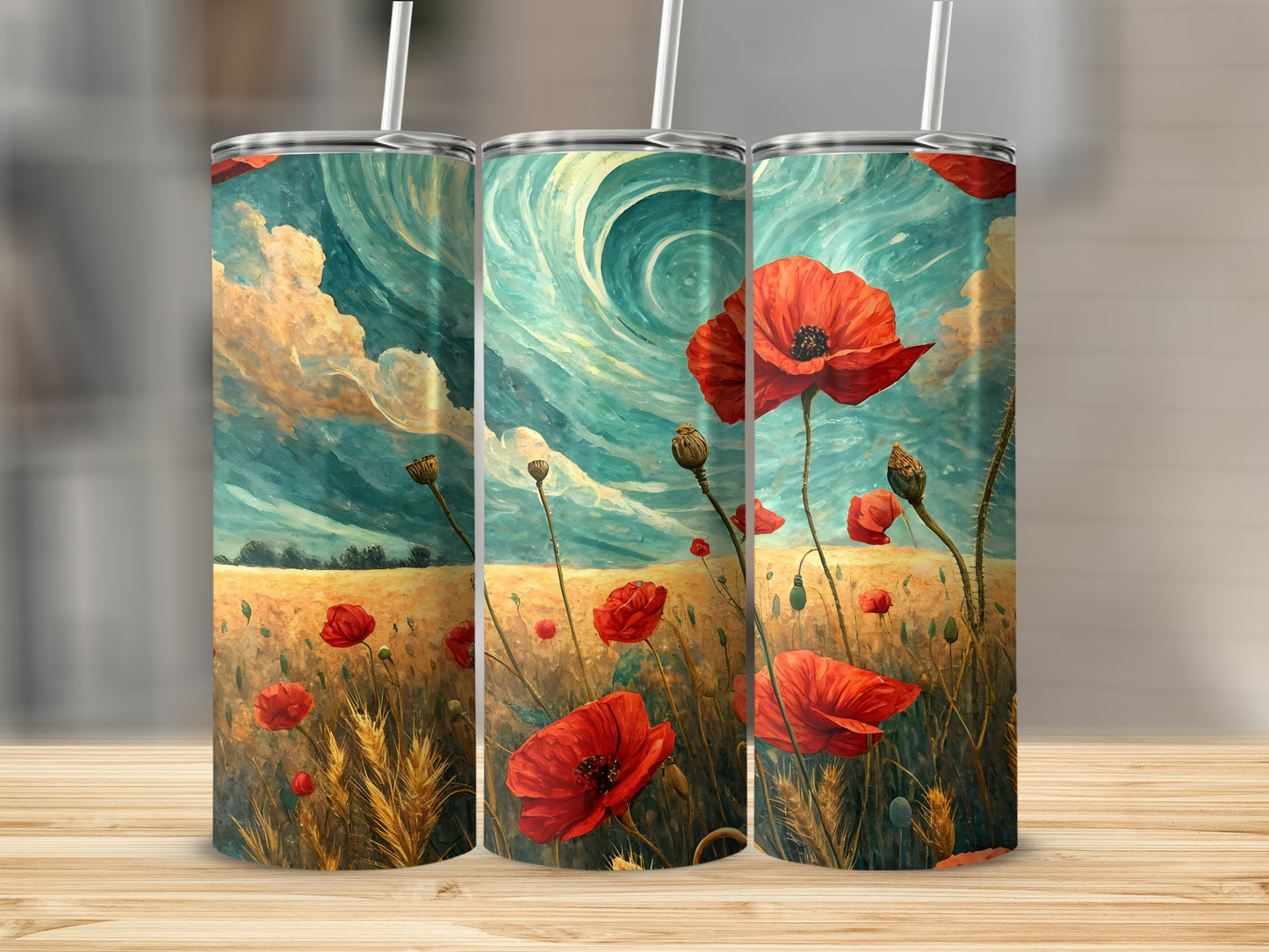 Artistic Field of Poppies with Sky Tumbler product