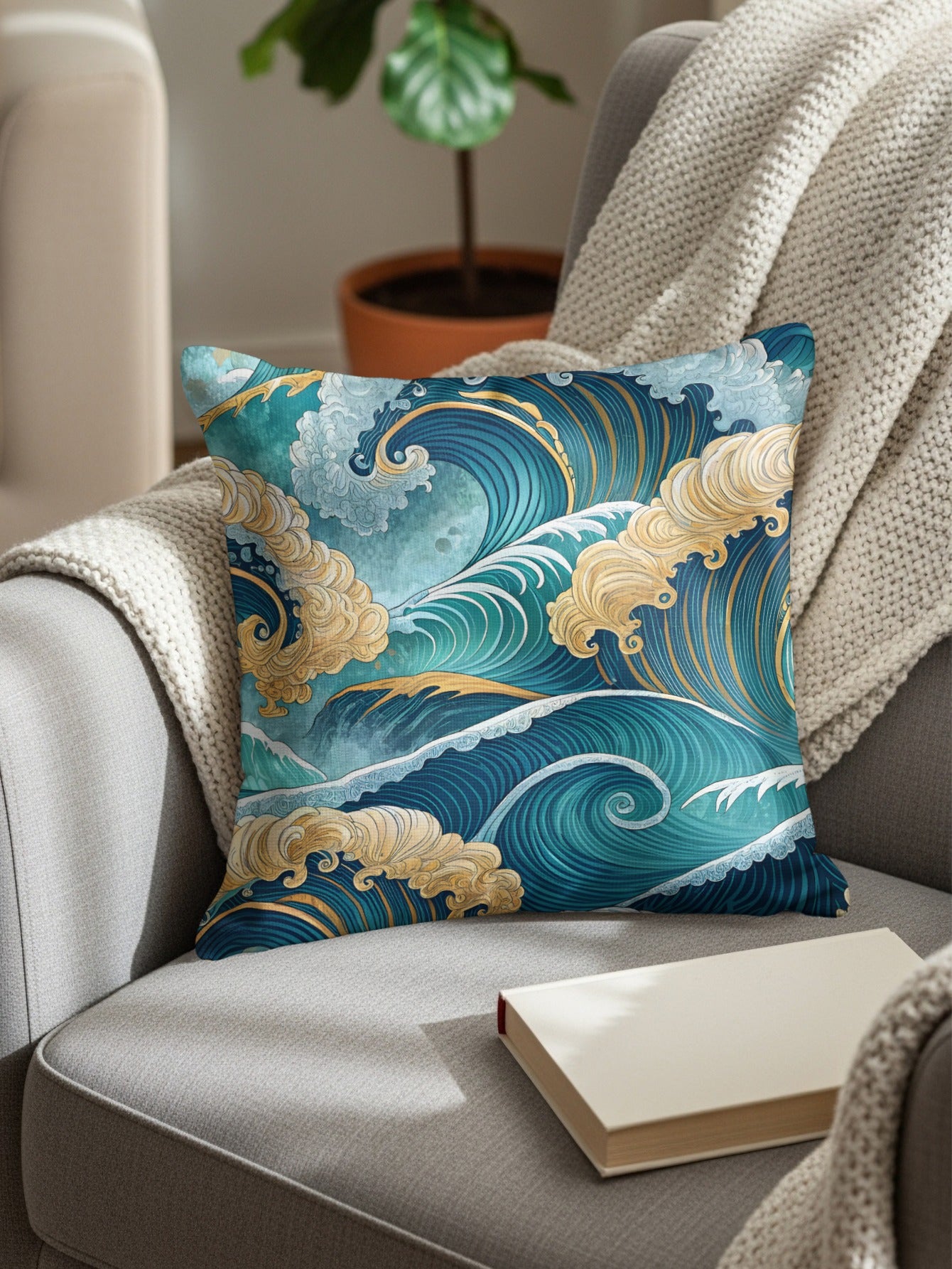 Elegant Decorative Waves Pattern Throw Pillow
