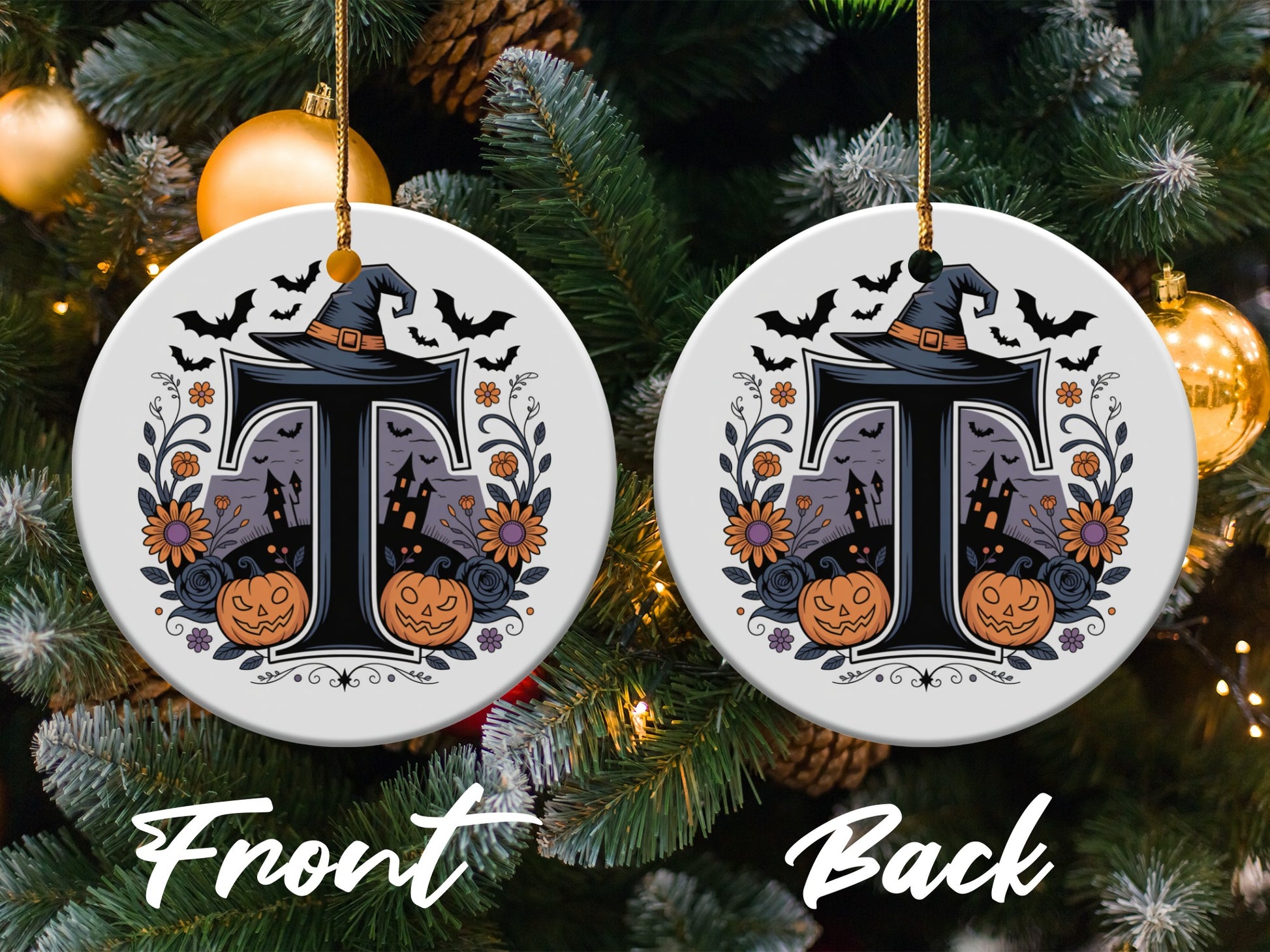 Halloween Theme Witch Initial T Ornament product type