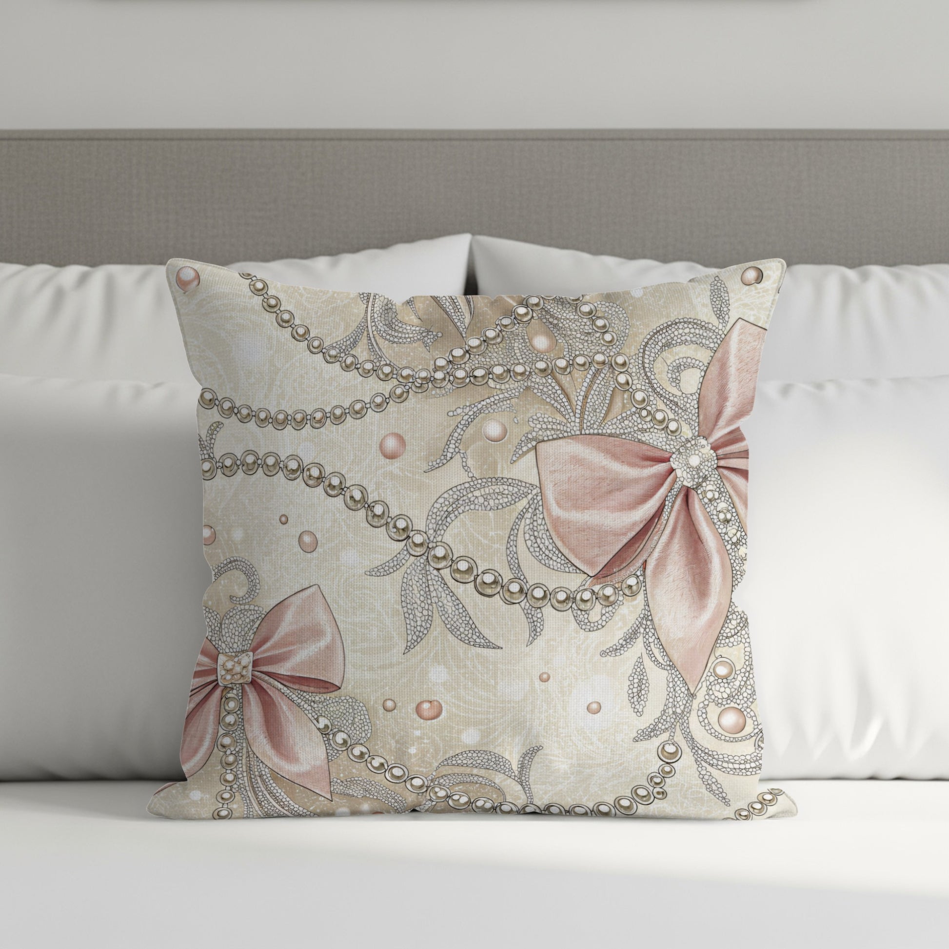 Glamorous Bows and Pearls Pattern Design Pillows & Pillow Cases - Walk Greener