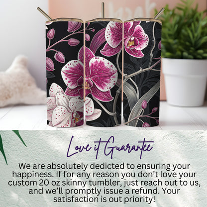 Beautiful Floral Skinny Tumblers with Pink Orchids Design