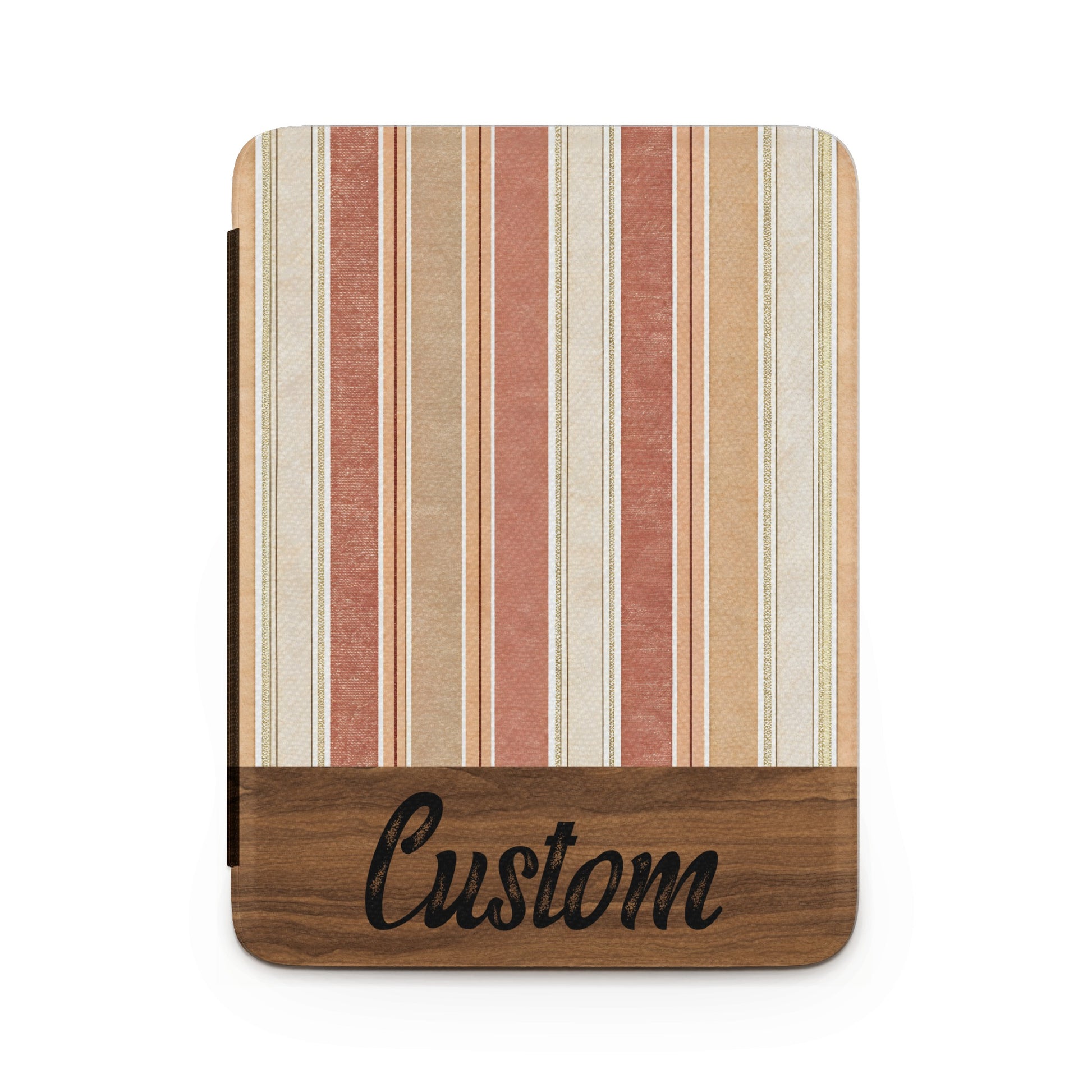Custom Pink Beige Striped Design with Wood Finish