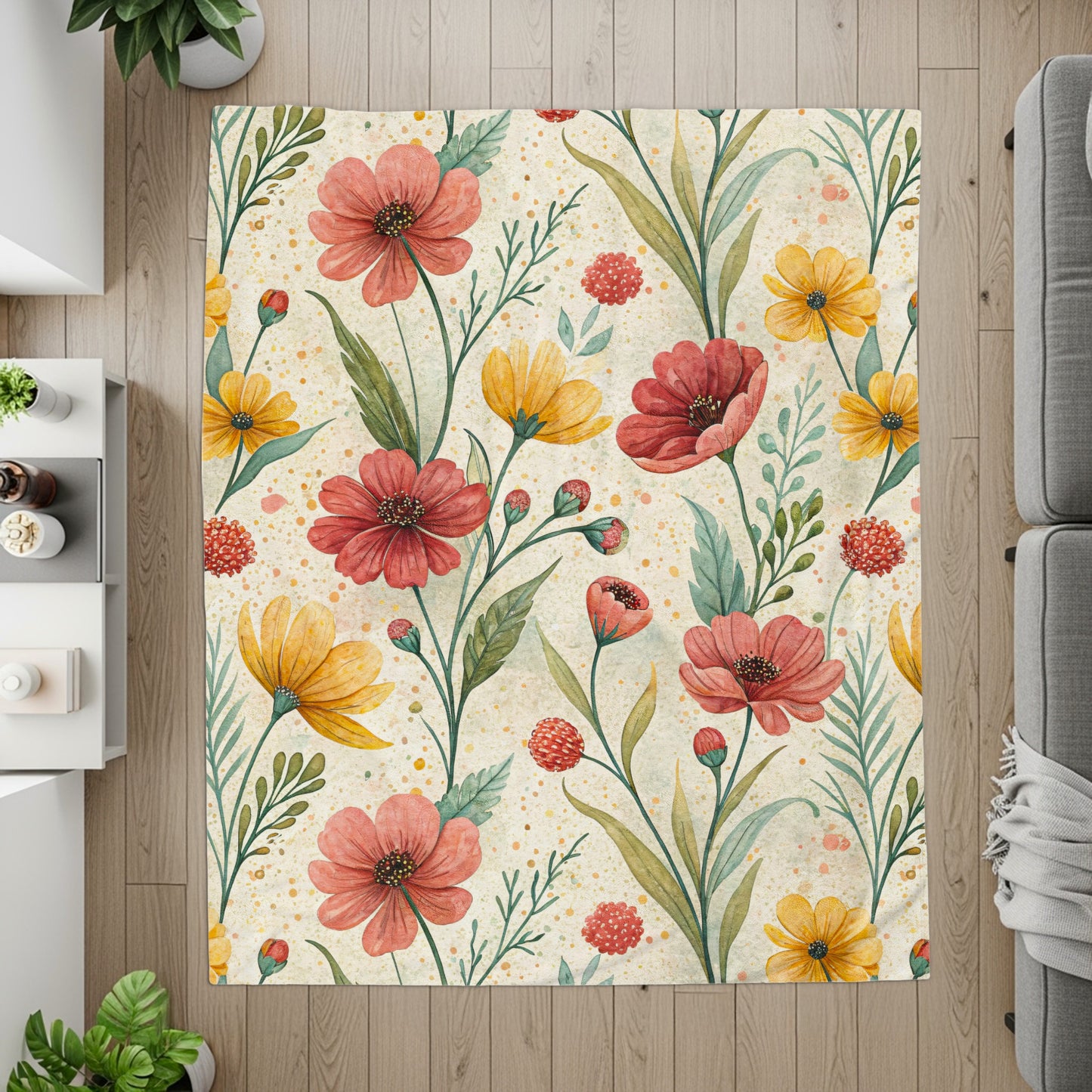 Watercolor Floral Pattern of Red and Yellow Flowers - Walk Greener