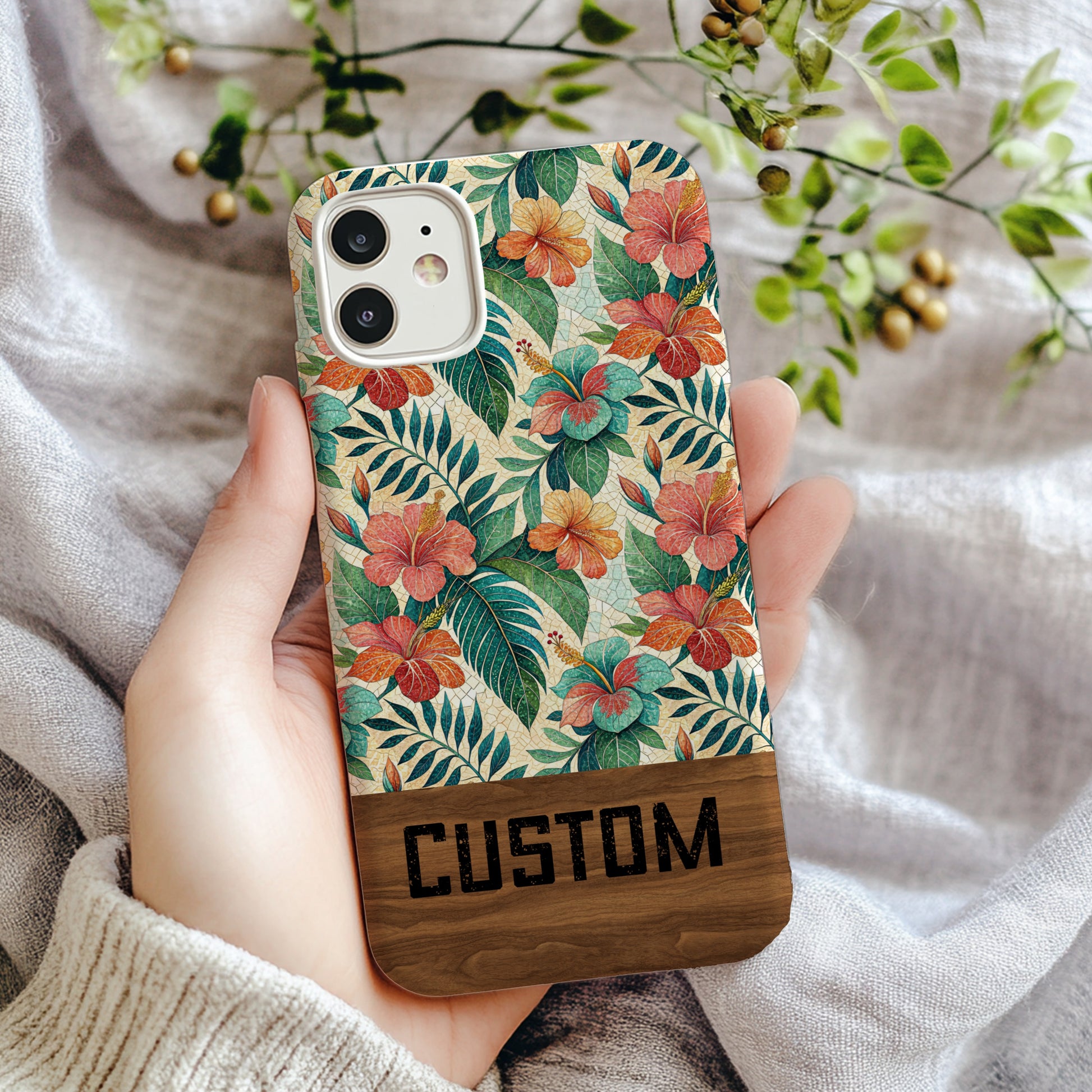 Custom Tropical Floral Design Phone Case with Custom Text
