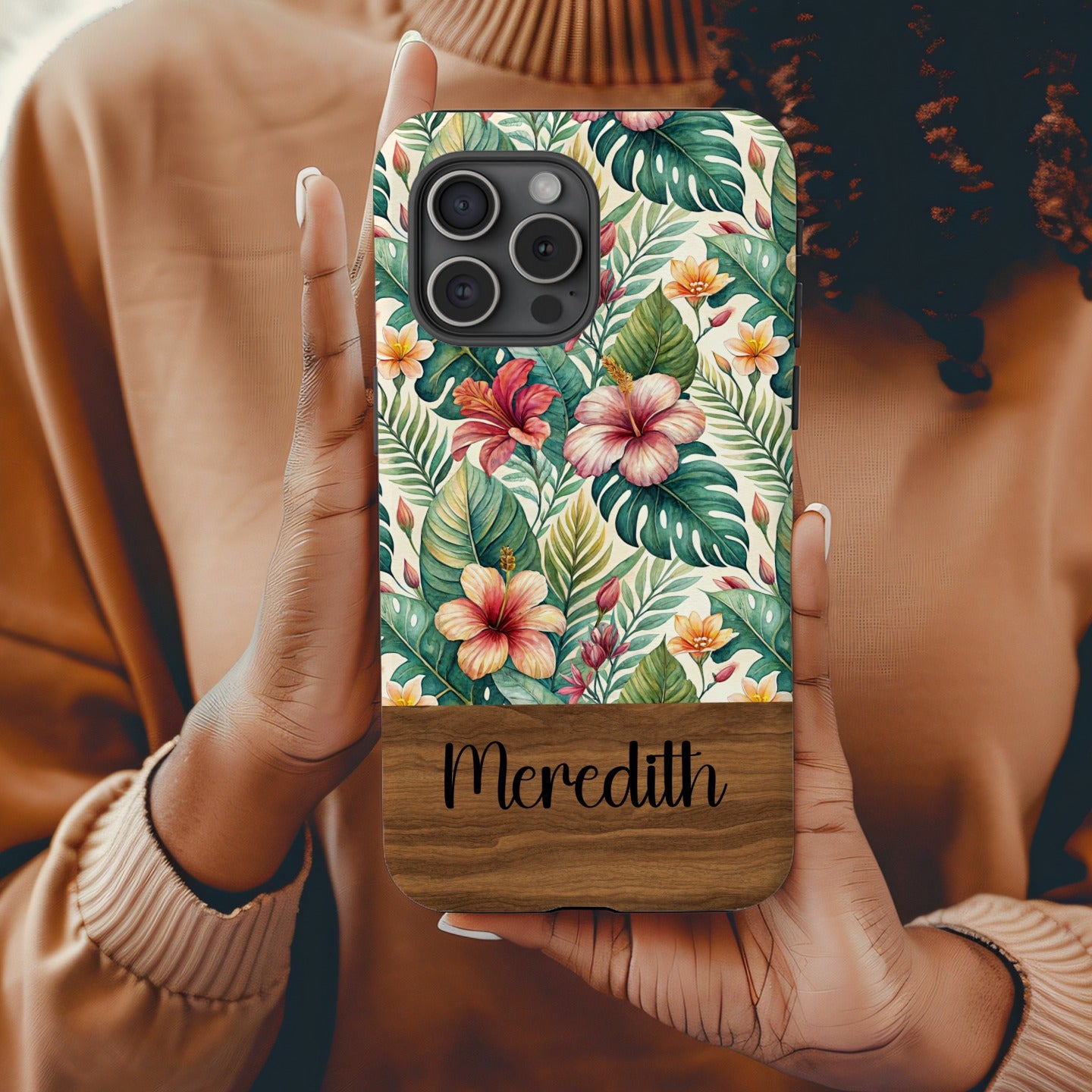 Personalized Floral Tropical Phone Case with Name