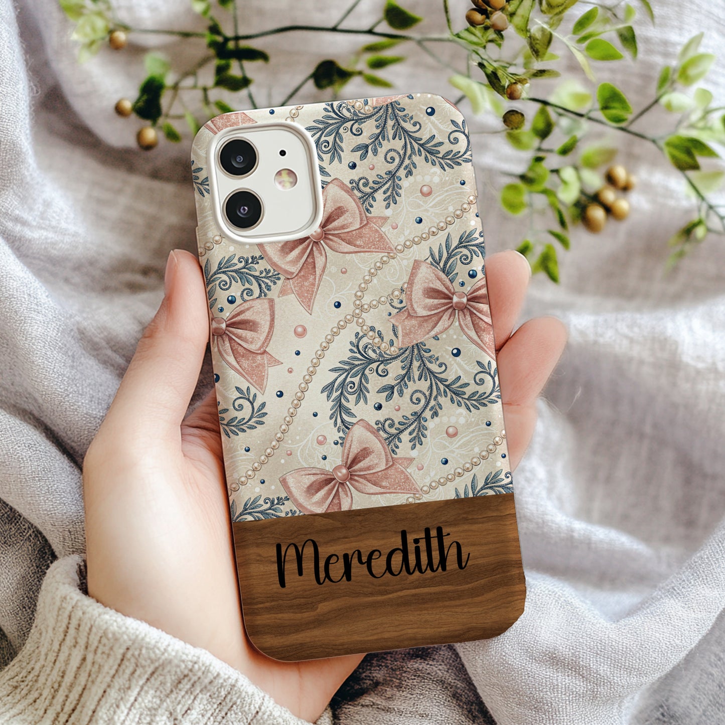 Elegant Floral Bow Design Personalized Phone Case
