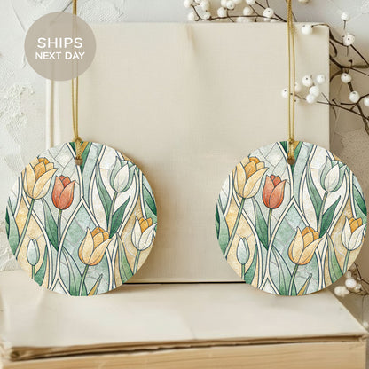 Beautiful Floral Round Ornament with Tulip Design