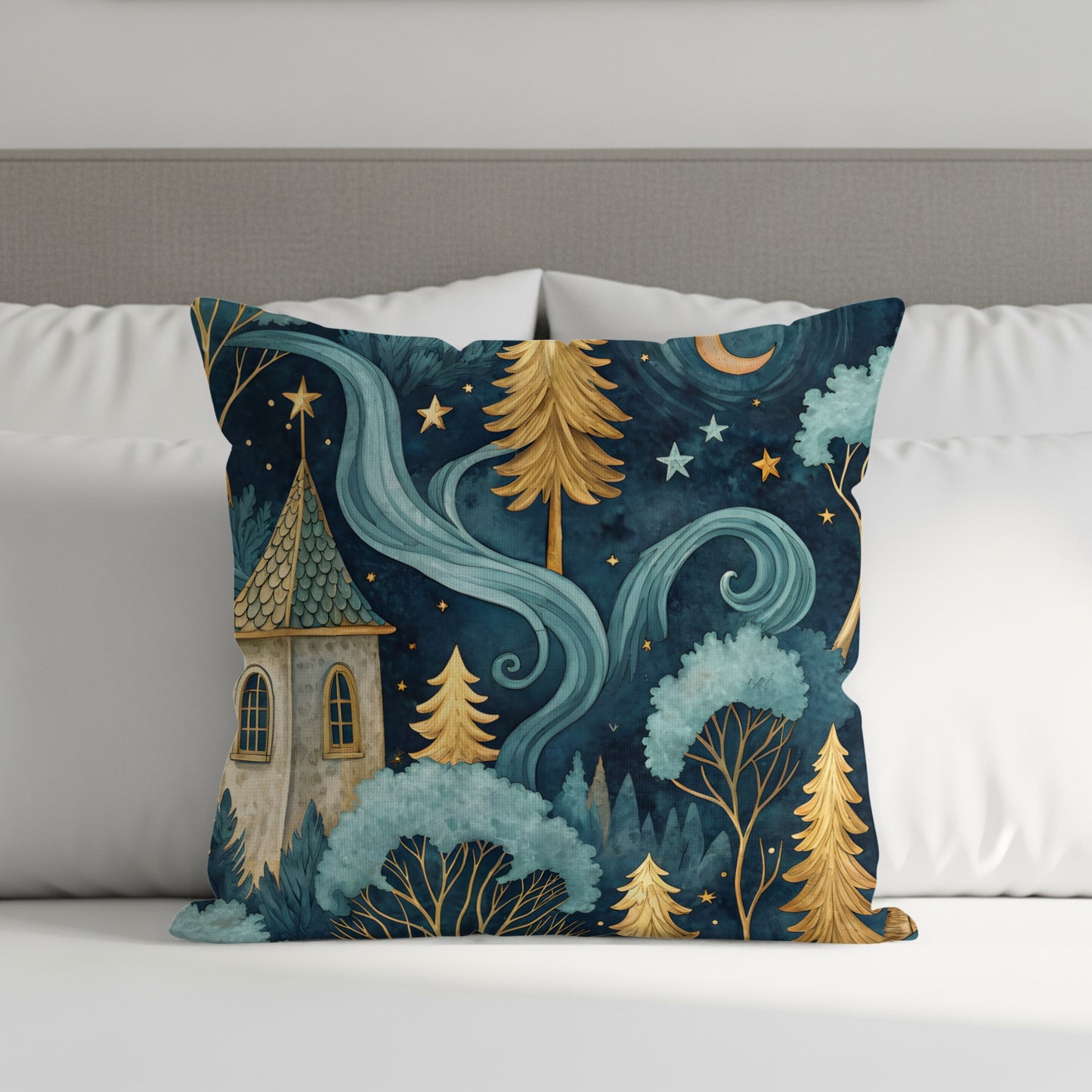 Enchanting Night Forest Scene Throw Pillow