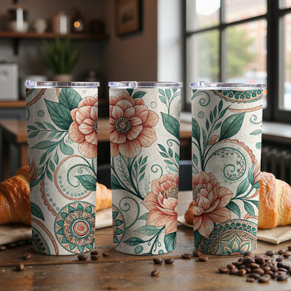 Floral Delight Bohemian Styled 20 oz Skinny Tumbler - Walk Greener