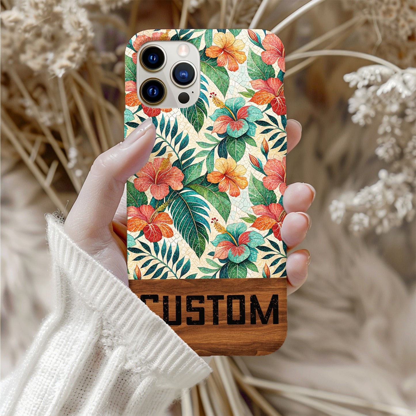 Custom Floral Pattern iPhone Case with Hibiscus Flowers