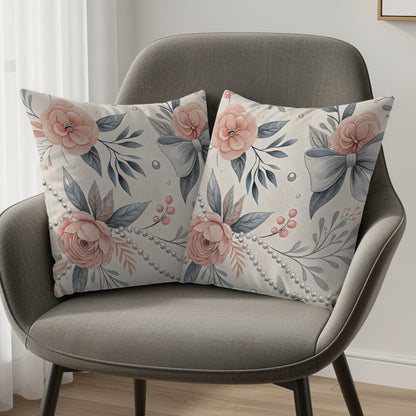 Elegant Floral and Bow Design Decorative Pillow Set