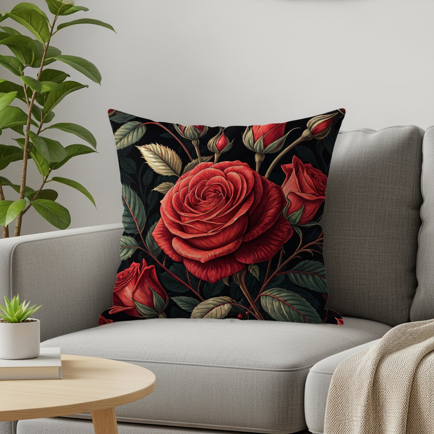 Vibrant Crimson Roses Elegant Blossoms Decorative Floral Throw Pillows - Walk Greener