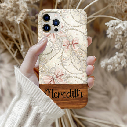 Personalized Floral and Pearl iPhone Case with Name