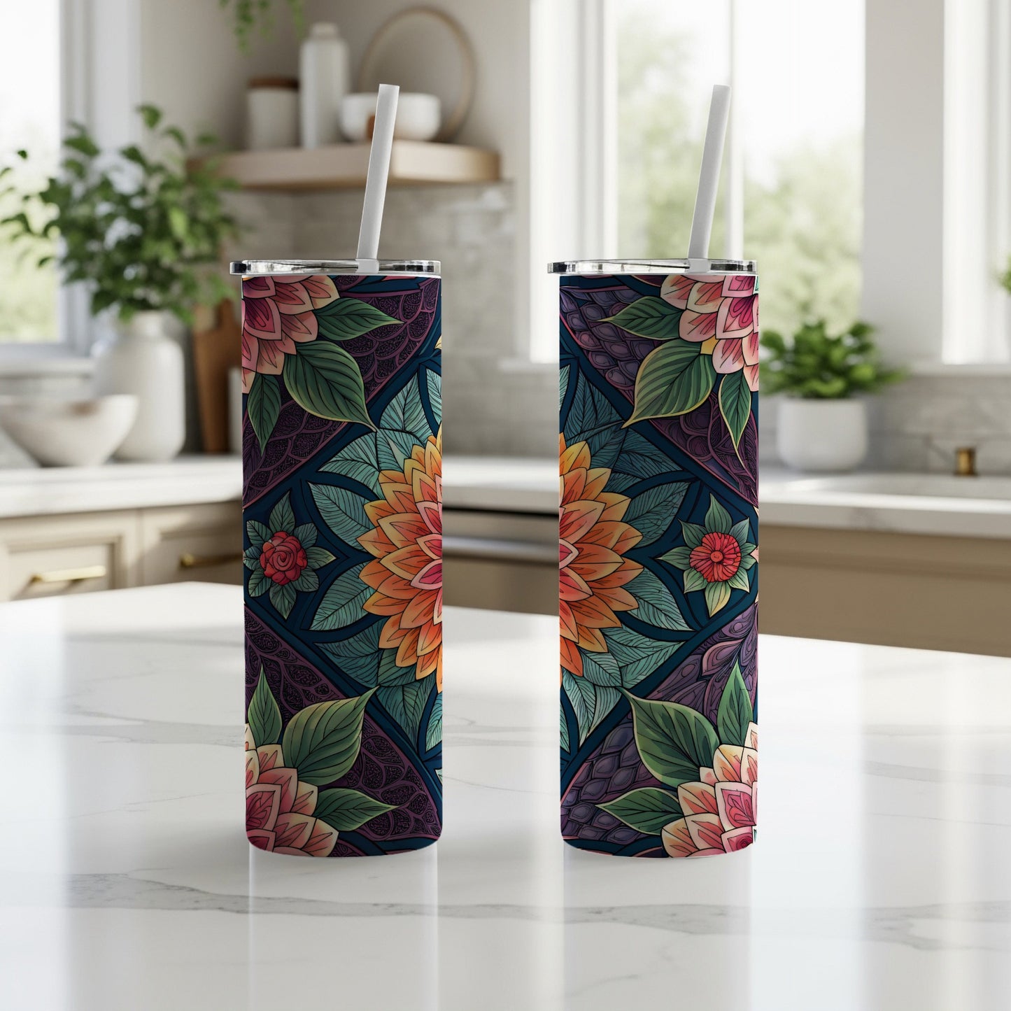 Floral Delightful Patterns Design in Bold Colors 20 oz Skinny Tumbler - Walk Greener