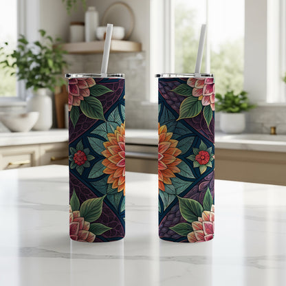 Floral Delightful Patterns Design in Bold Colors 20 oz Skinny Tumbler - Walk Greener
