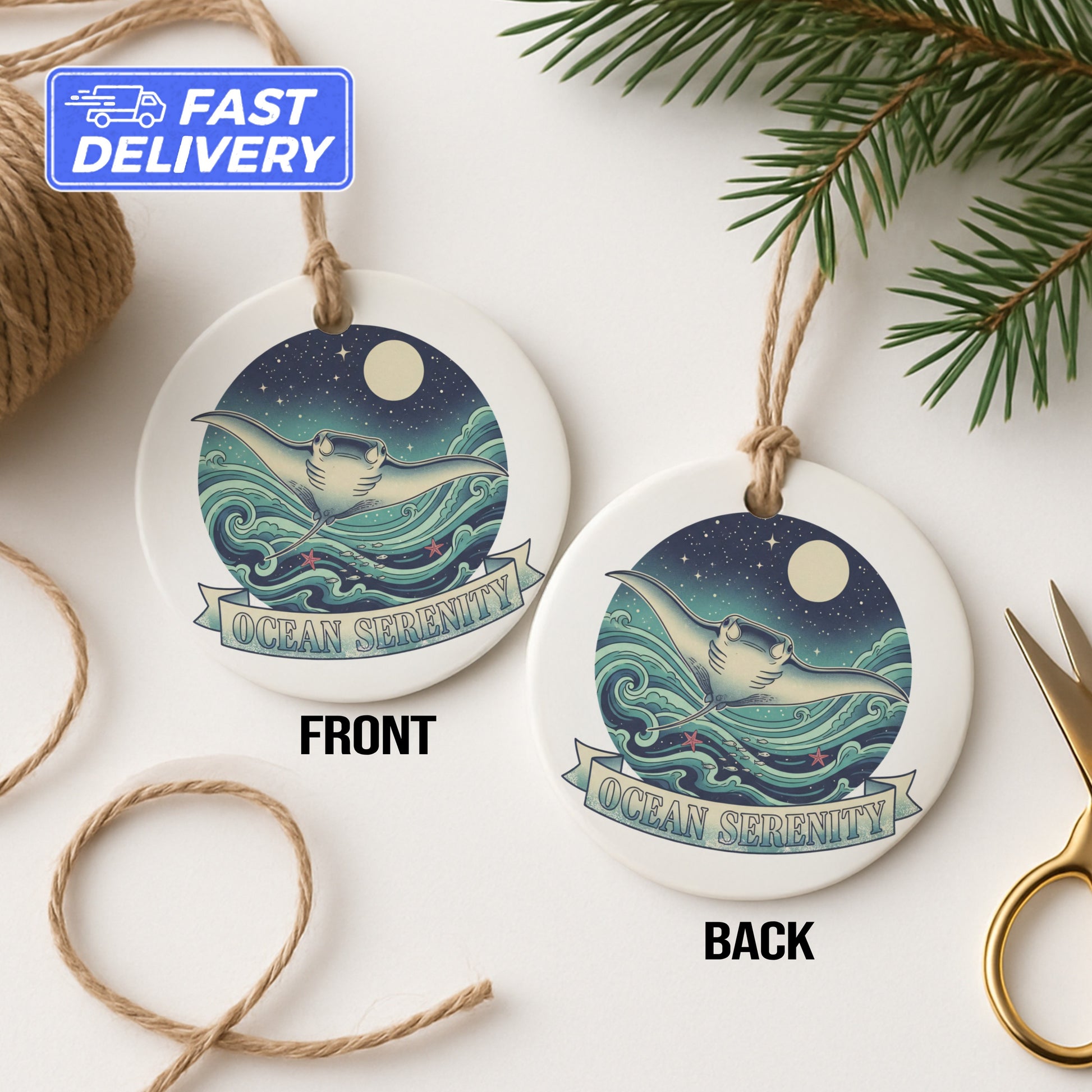 Ocean Serenity Custom Ornament Front Back product type