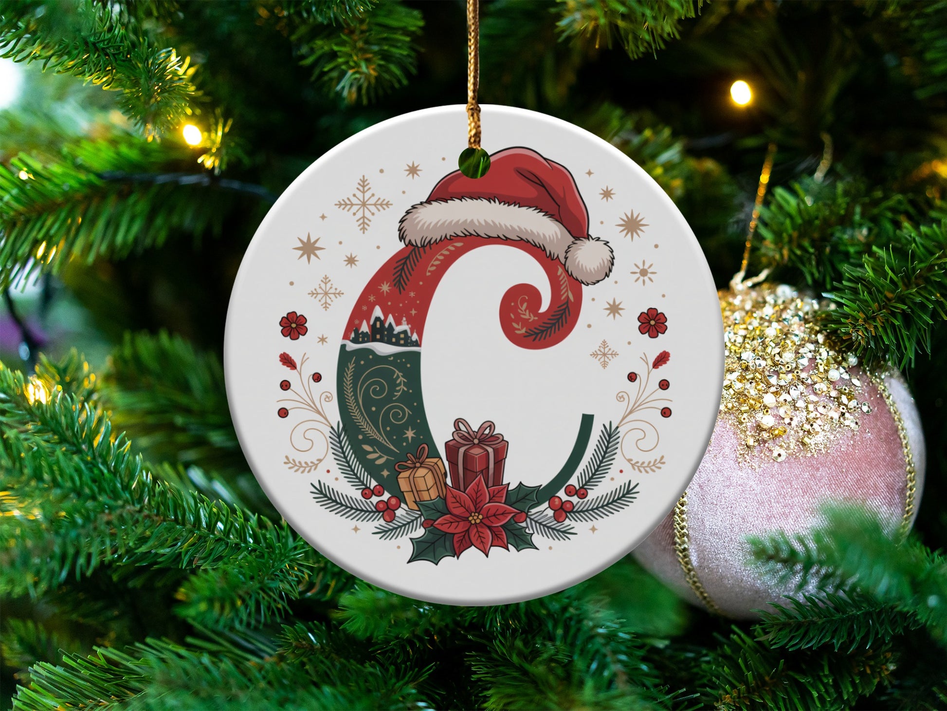 Festive Santa Hat Ornament with Gifts Christmas product