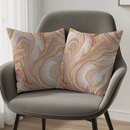 Elegant Pink and Gold Swirl Patterned Cushion Set