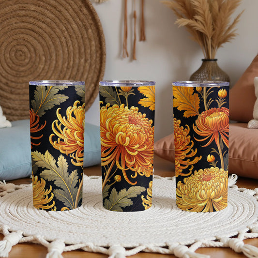 Exquisite Golden Chrysanthemum Floral Pattern Tumblers - Walk Greener