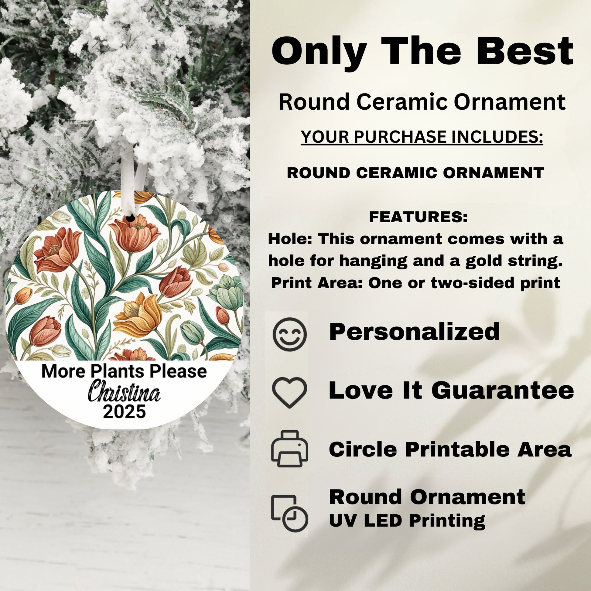 Personalized Floral Design Round Ceramic Ornament product