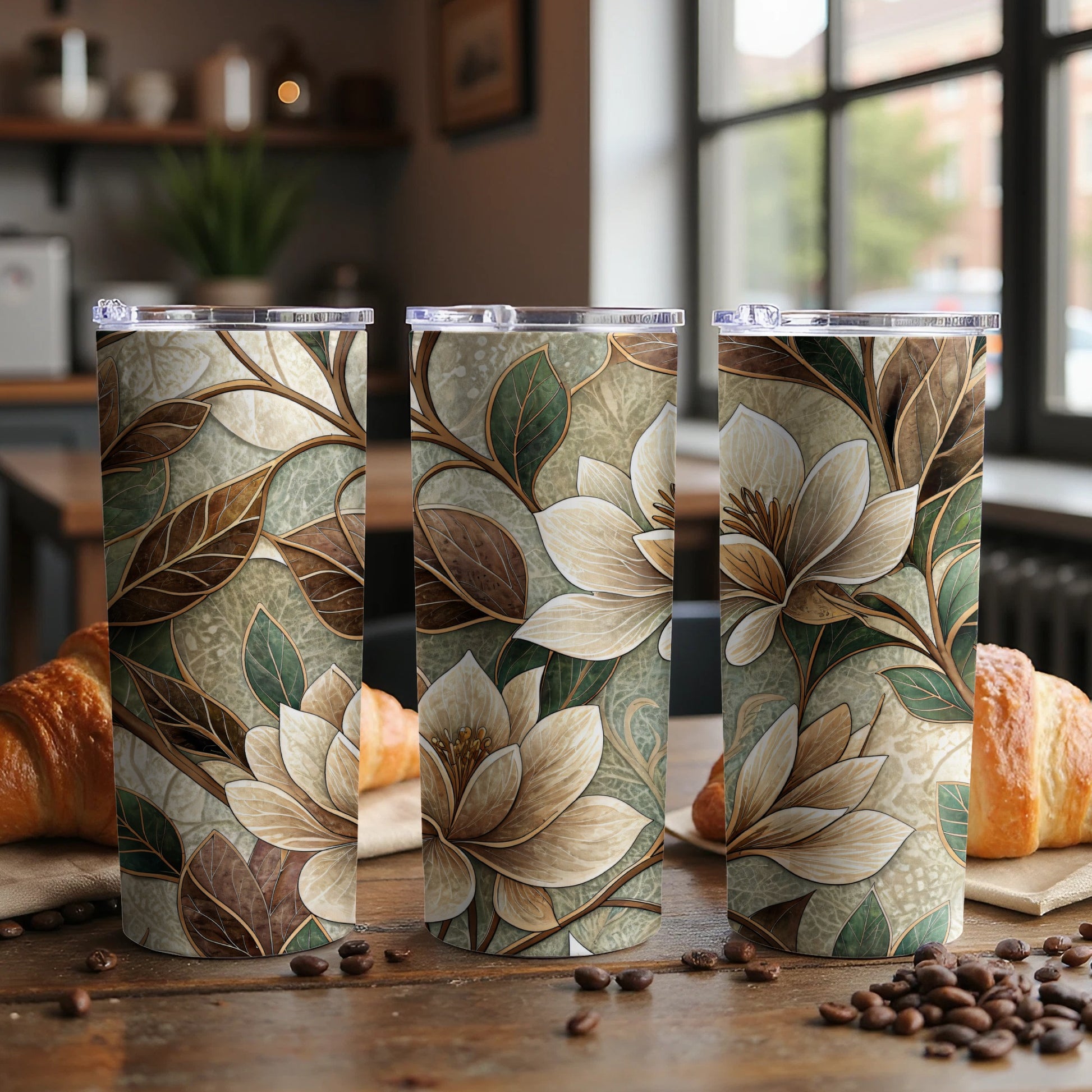 Elegant Blooms and Leaves Artistic Design 20 oz Skinny Tumbler - Walk Greener