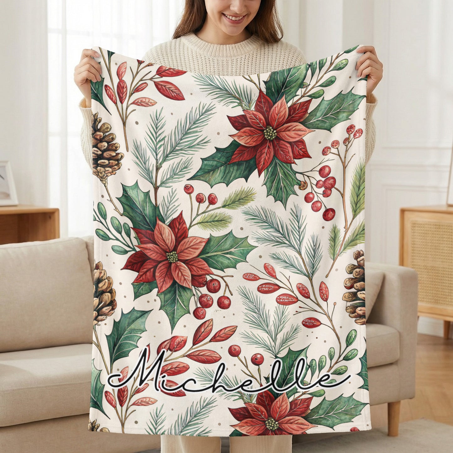 Personalized Christmas Floral Blanket Michelle Design