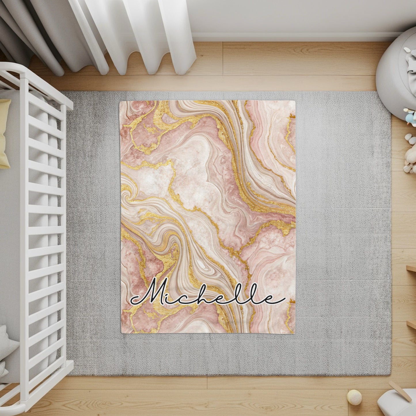 Pink Marble with Golden Veins Custom Name Blanket - Walk Greener