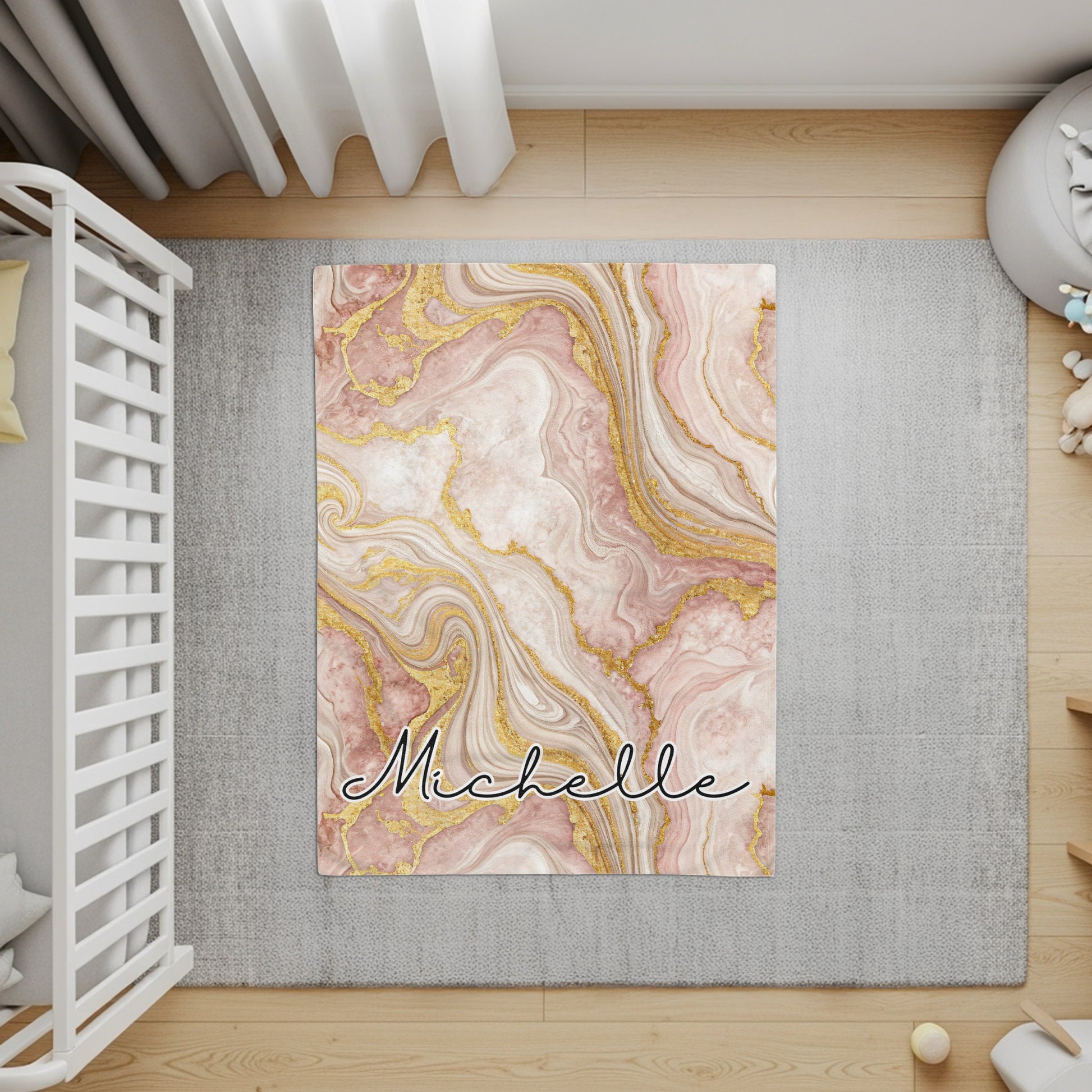 Pink Marble with Golden Veins Custom Name Blanket - Walk Greener