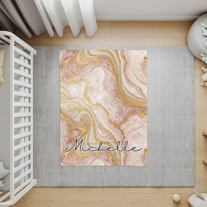 Pink Marble with Golden Veins Custom Name Blanket - Walk Greener