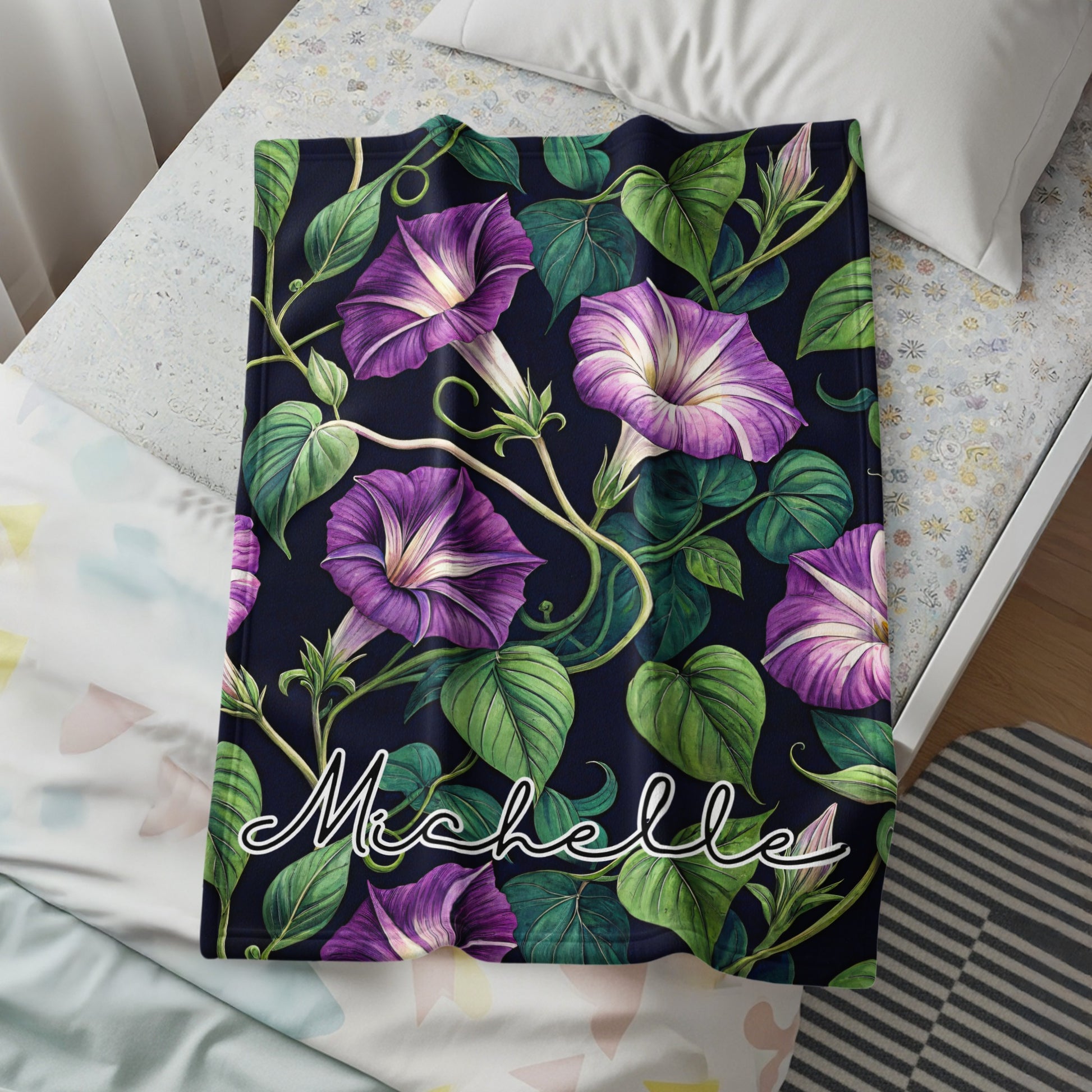 Personalized Floral Blanket with Custom Name Design