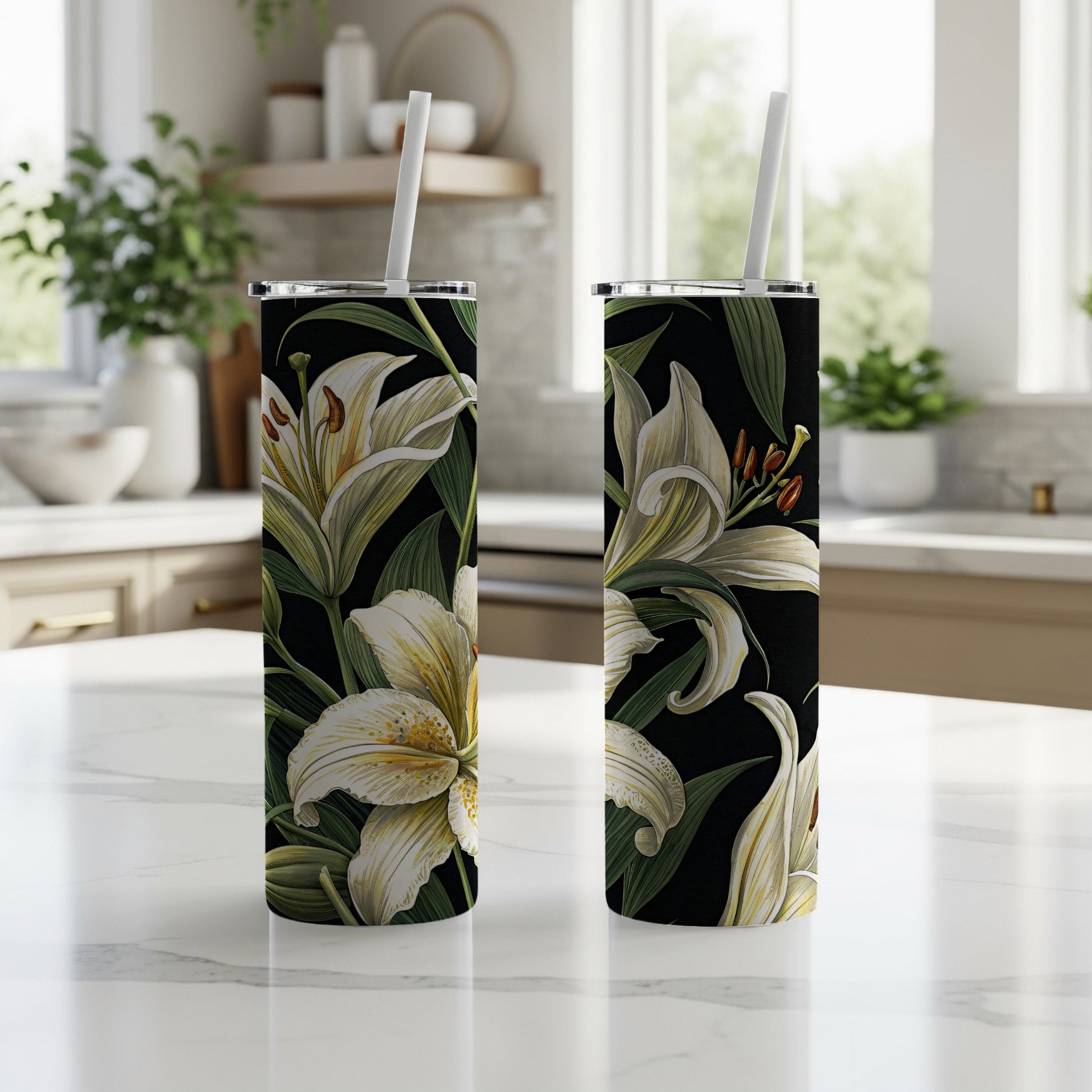 Elegant White Lily Floral Design Insulated Tumbler