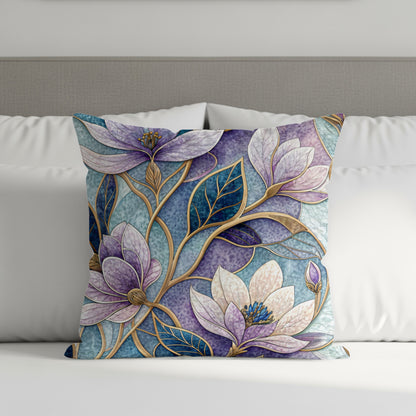 Floral Design Purple Blue and Gold Botanical Pattern Throw Pillows - Walk Greener