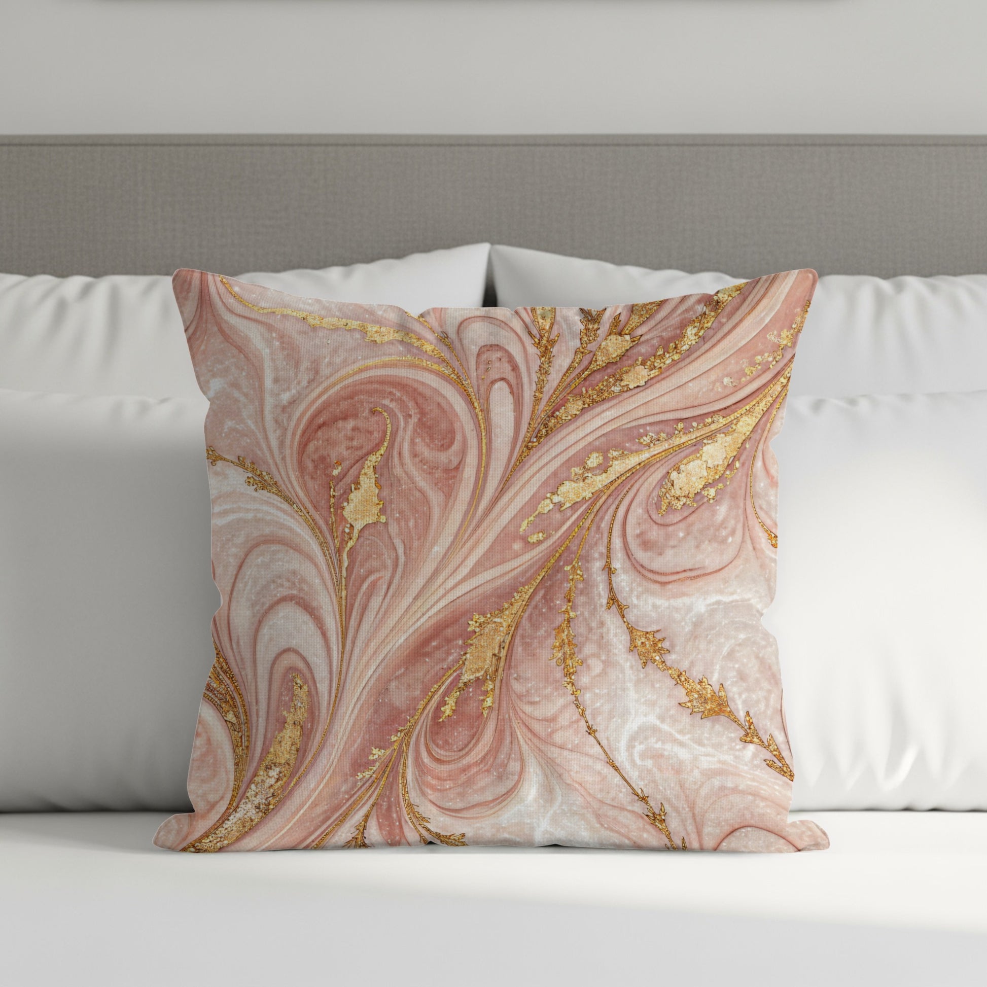 Golden Swirls with Pink Marble Decorative Floral Throw Pillows - Walk Greener