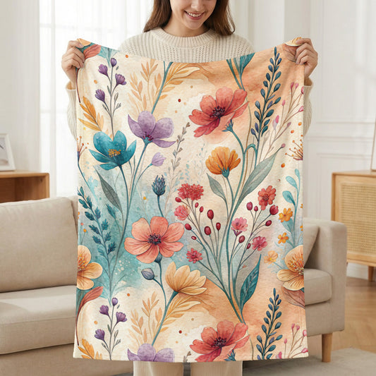 Watercolor Flower Garden Floral Art Velveteen Plush Blankets - Walk Greener